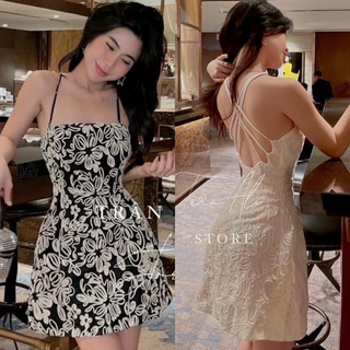 Đầm hoa nổi hai dây hở lưng