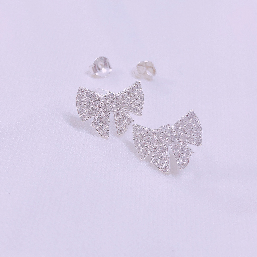 Bông tai nơ đính đá hàng đẹp LINH MIU SILVER