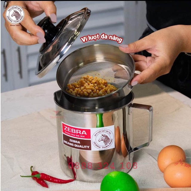Ca Lọc Dầu Inox Zebra Thái Lan Có Vĩ Lọc Đa Năng Có Nắp Đậy 12cm 1000ml 151101