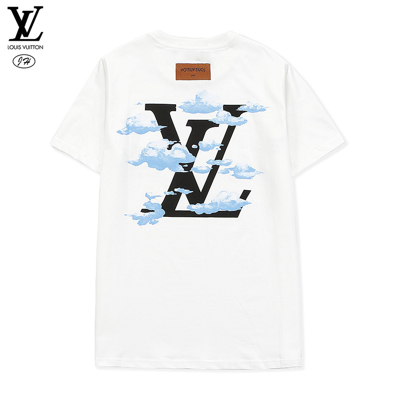 LV Men Women Cotton T-Shirts Blue sky and white clouds Short Sleeves Tops Casual T Shirt Couples Models