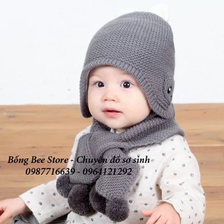 Mũ len tai gấu + Khăn quả bông cho bé