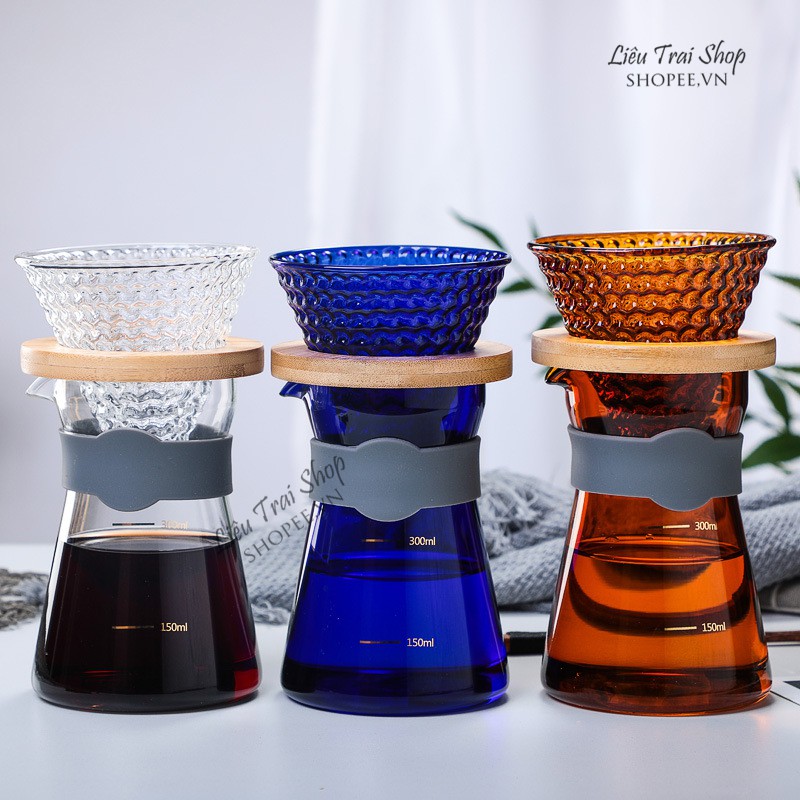 Bộ bình và phễu v60 pha cà phê cafe Pour over brew drip ba màu