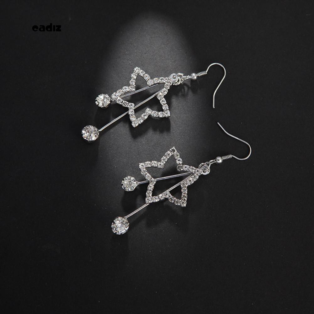 Hoa tai dáng dài mặt hình ngôi sao đính đá lấp lánh