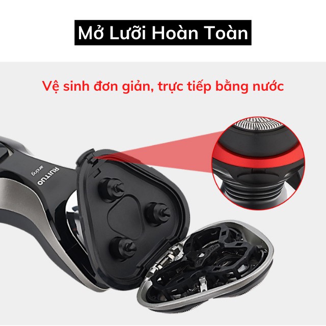 Máy Cạo Râu Khô Nam RUITUO RS330 May Cao Rau Đa Năng, 3 Đầu Máy 3 Lưỡi Cắt, Cạo Sạch, Sát, Không Rát