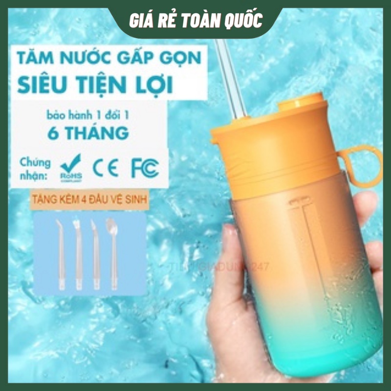 Tăm Nước Cầm Tay Nội Địa-Tăm Nước Vệ Sinh Miệng Siêu Sạch Bảo Vệ Răng Miệng Tiện Lợi- Tặng 4 Đầu Vòi