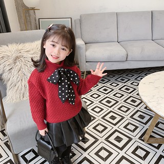 [A044] Áo len nơ cổ chấm bi sz 90-140