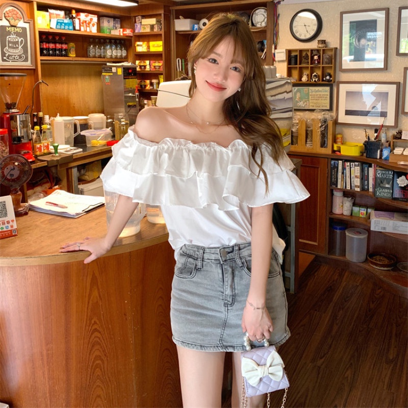 Áo Sơ Mi Ngắn Tay Trễ Vai Dáng Rộng Thời Trang Quyến Rũ Cho Nữ