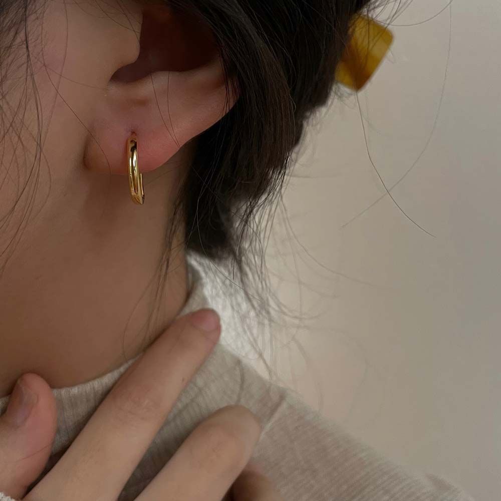 Bông tai hình chữ D bằng kim loại phong cách Hàn Quốc đơn giản thời trang cho nữ