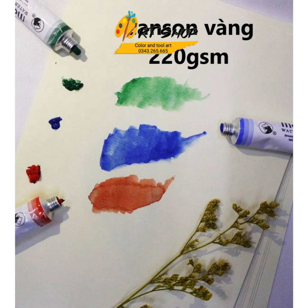 Giấy vẽ màu nước Canson TRUYỀN THỐNG VÀNG 220gsm(Vân Ngang, Dày, Vàng) - Art Shop