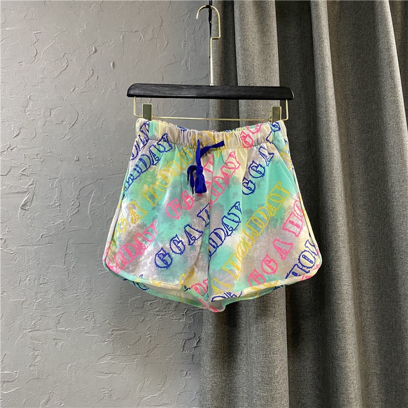 Jiashucheng Quần Short Chữ A Ống Rộng In Chữ Nhiều Màu Sắc Phong Cách Hong Kong Thời Trang Mùa Hè Mới Cho Nữ