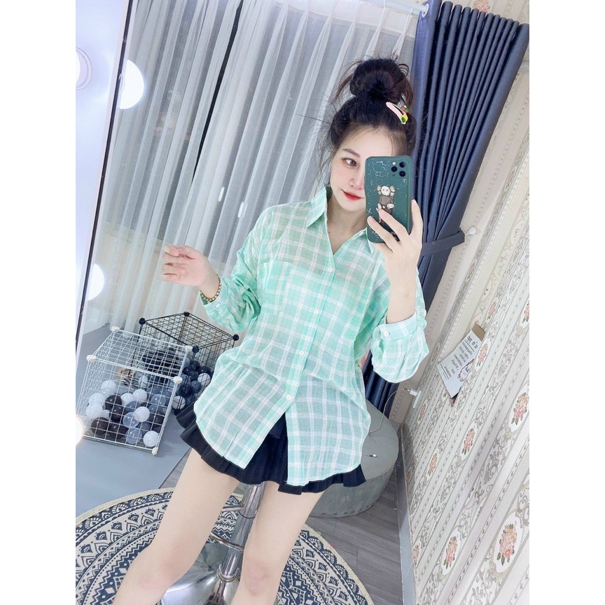 Áo sơ mi cánh dơi caro form rộng cực xinh , chất xô mềm mịn ( ảnh thật )
