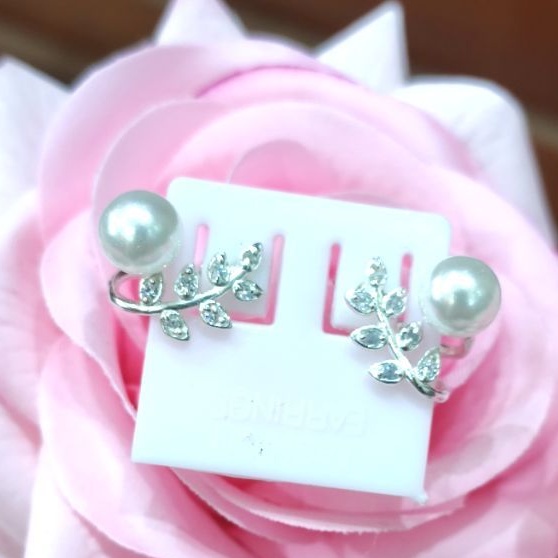 Bông tai bạc hình lá kẹp Ngọc trai nhân tạo bạc ta_ Van jw