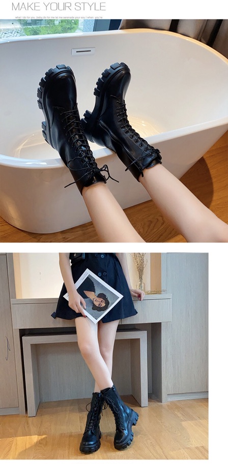 Boots Martin Ulzzang cổ ngắn đan dây đế răng cưa cao 5cm | BigBuy360 - bigbuy360.vn