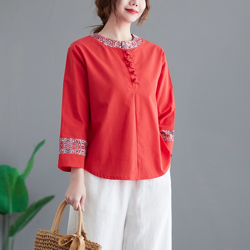 L O T U S Cộng Với Áo Kích Thước Phụ Nữ Phong Cách Dân Tộc CAL1734