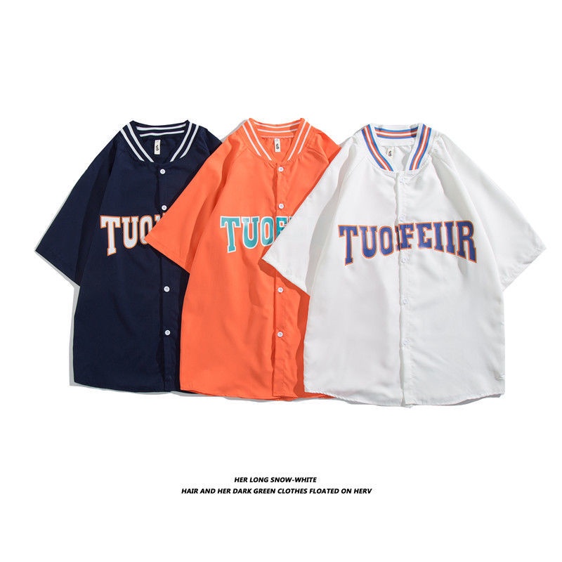 Áo Sơ Mi Bóng Chày Tay Ngắn Dáng Rộng In Chữ Phong Cách Hip Hop Mỹ Có Size M-3xl Cho Nam Giới