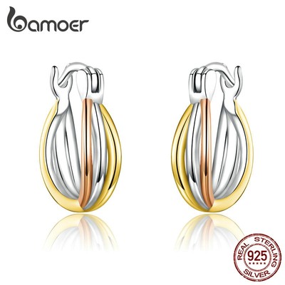 Bamoer Real Bạc 925 Hai Màu Bông Tai Dành Cho Nữ Tuyên Bố Brinco Bông Tai Nữ Quà Tặng 2020 Bijoux SCE719
