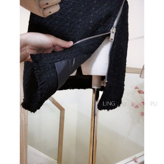 (SẴN) Set dạ tweed đen kéo khóa