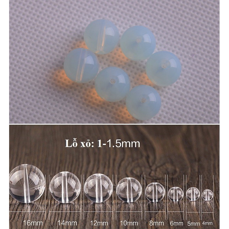 1kg Hạt đá thủy tinh màu trắng xanh làm vòng size 8-10-12mm