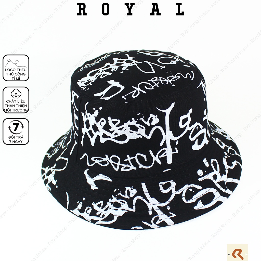 Mũ Bucket Nón Bucket Tai Bèo Nam Nữ Hàn Quốc Graffiti Hiphop Streetstyle Đen Vải Kaki Unisex - Royal Caps