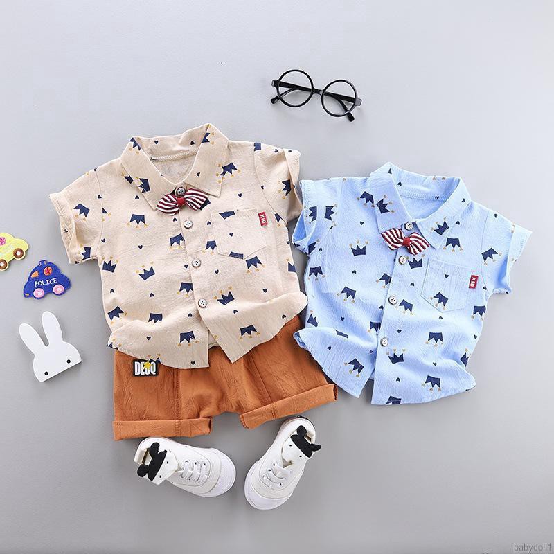 Bộ áo thun ngắn tay in hình vương miện + quần ngắn cho bé trai