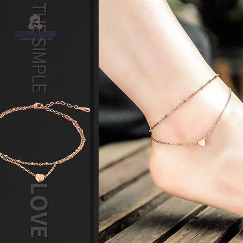 Lắc Chân Màu Vàng Hai Lớp Hình Trái Tim Mới