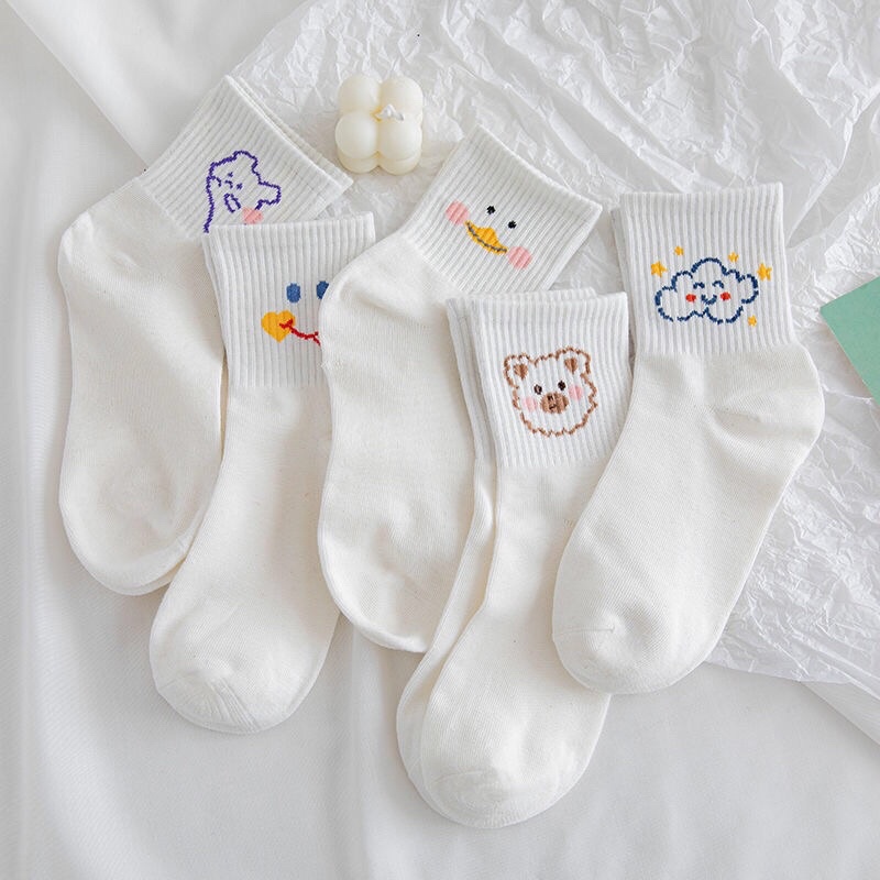 Tất nữ trắng cổ cao cute Hàn Quốc set 5 đôi CAMILA T14
