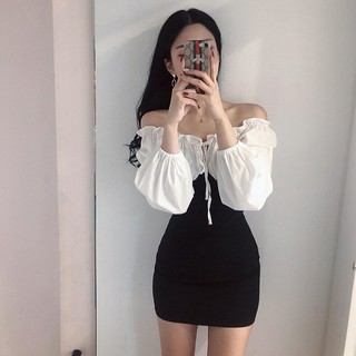 Đầm nữ dáng ôm sơ mi trễ vai tay dài Emilyshop