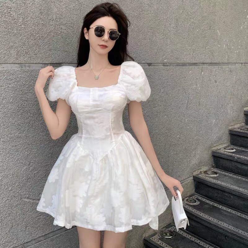 Đầm ren hoa tay bồng xòe có lót cao cấp  n48-822