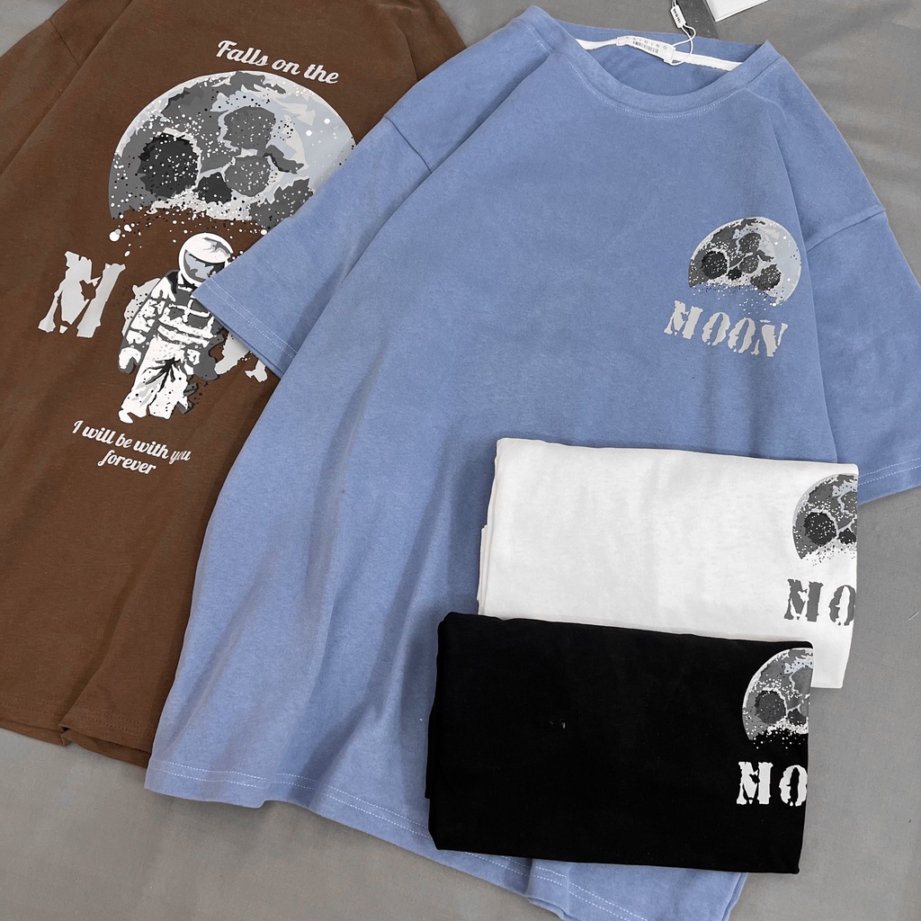 Áo thun cotton basic MEANSTORE tee cổ tròn tay lỡ sọc phối màu pull oversize unisex form rộng nam nữ - Moon
