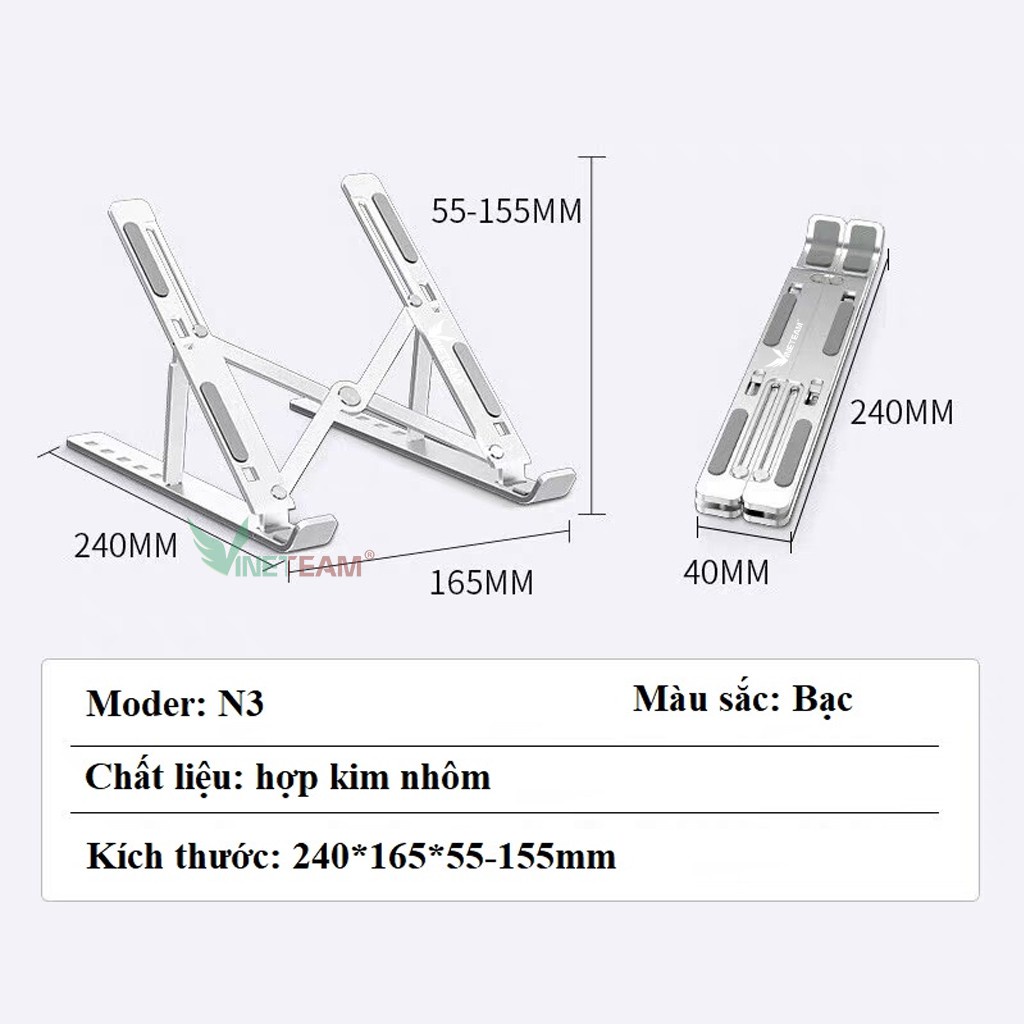 Giá đỡ laptop MC LS739 bằng hợp kim nhôm mỏng nhẹ có thể điều chỉnh gấp gọn cho Ipad tablet macbook -dc4633