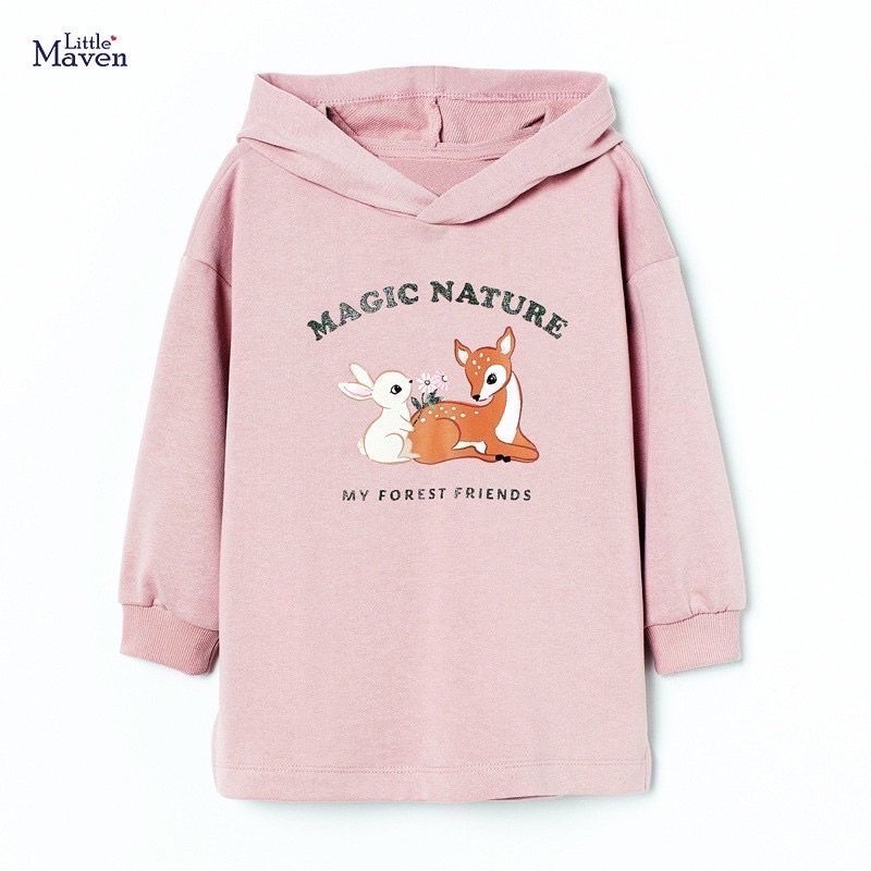 ÁO HOODIE BÉ GÁI LITTLE MAVEN NỈ BÔNG CÓ MŨ