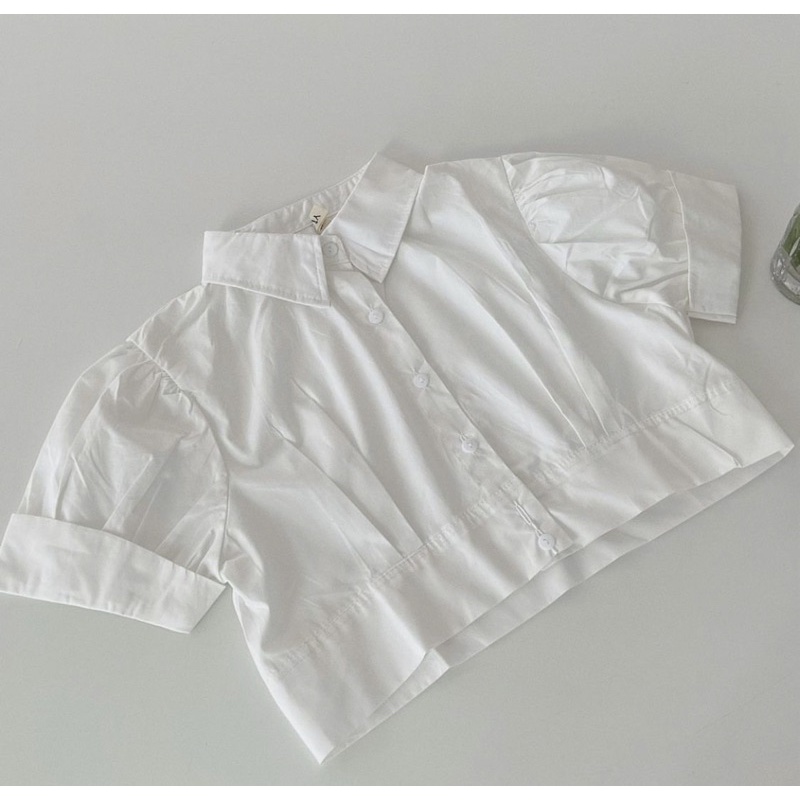 Áo sơ mi croptop tay bồng ulzzang - Áo thô croptop trắng tay phồng phong cách Hàn Quốc thời trang cho nữ