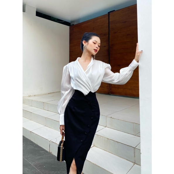 VELLE DESIGN Chân váy bút chì Mira đính nút chất liệu dày dặn không nhăn, kiểu dáng thanh lịch sang trọng