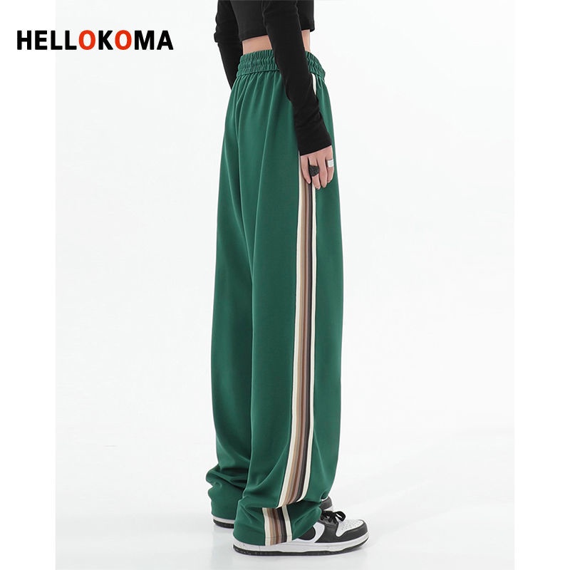 Hello KOMA Quần Thể Thao Ống Rộng Họa Tiết Kẻ Sọc Phong Cách Hip Hop Đường Phố Mỹ