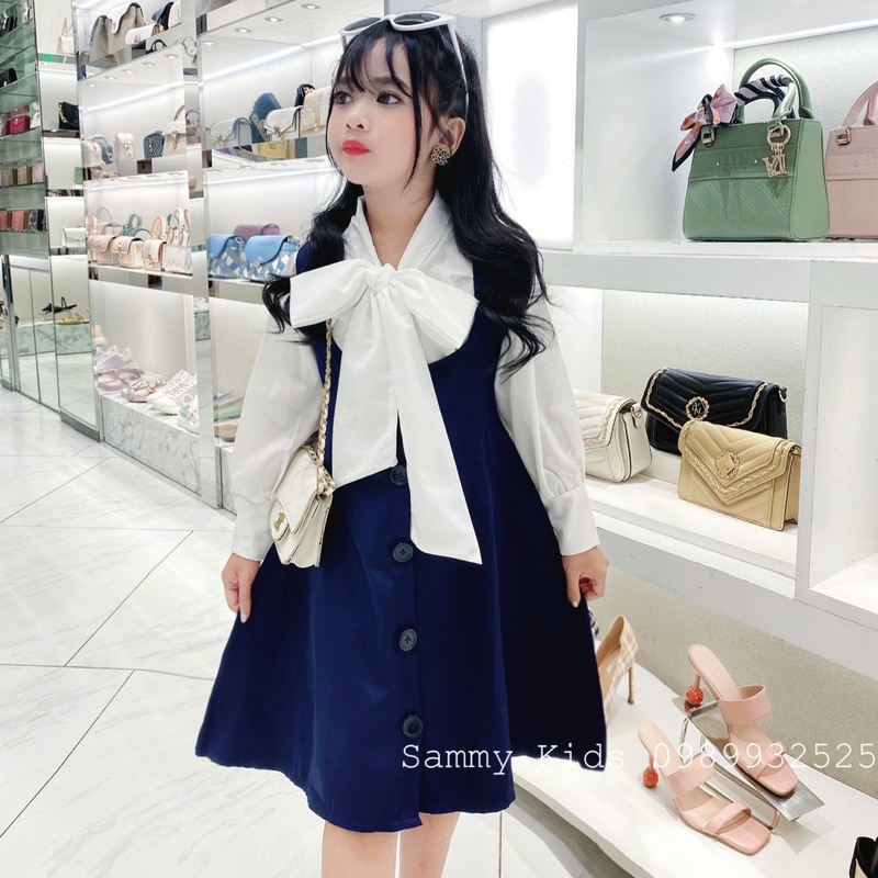 Set Sơ mi Nơ Yếm xoè tiểu thư cho bé gái size đại 16-40kg nhẹ nhàng nữ tính