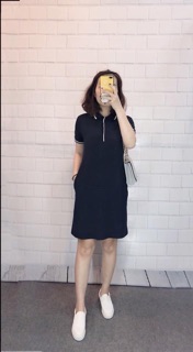 Đầm cổ bẻ nẹp giấu khuy HM