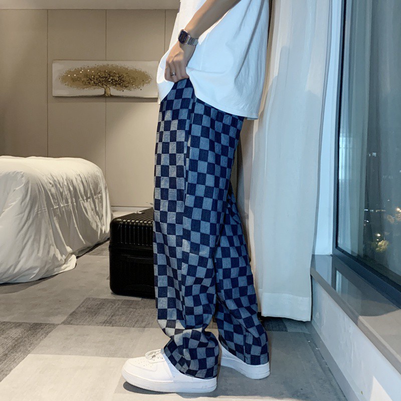 Quần dài ống suông rộng họa tiết kẻ sọc ca rô phong cách hip hop đường phố thời trang cho nam