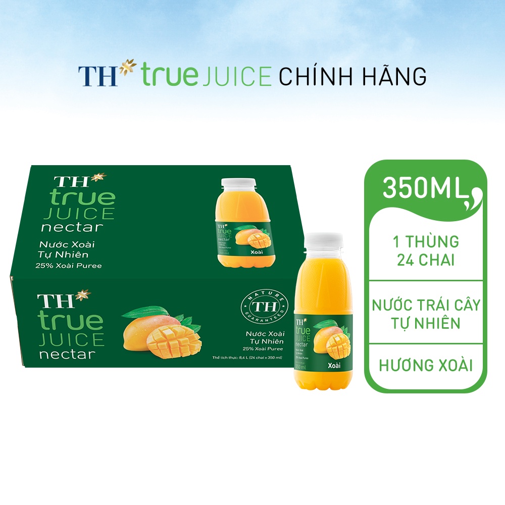 Thùng 24 chai nước trái cây xoài tự nhiên TH True Juice 350ml (350ml x 24)