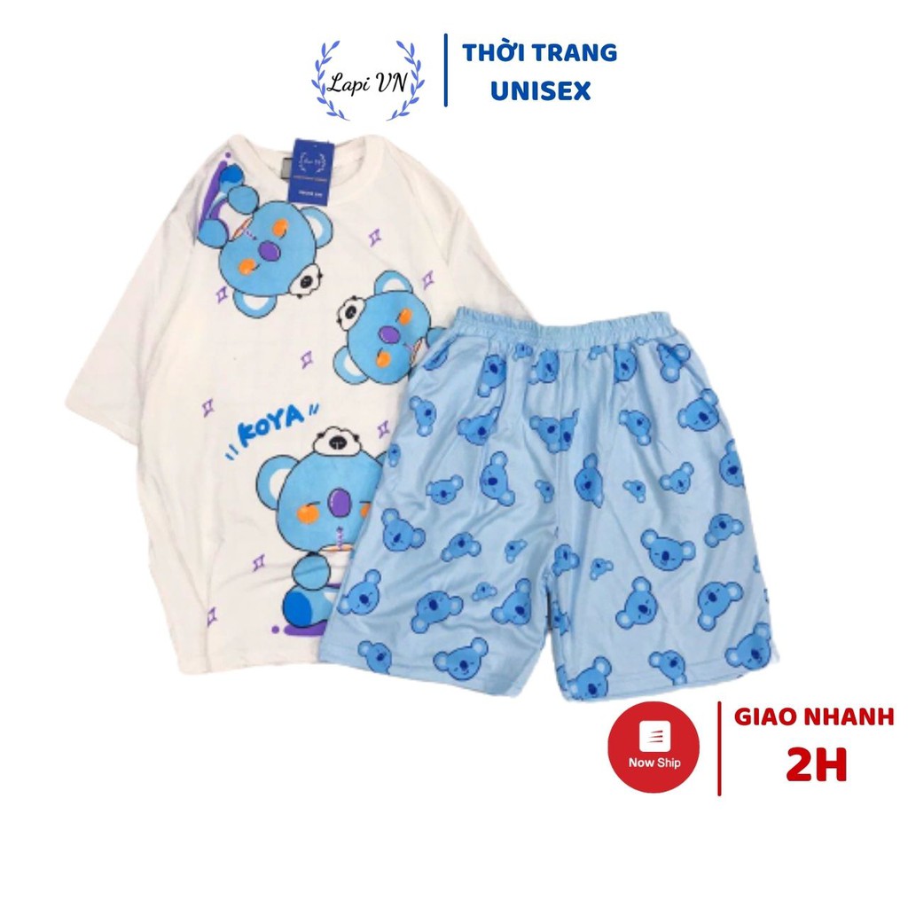 Set Đồ Bộ Gấu Teddy cartoon 3D Cute DB07-Lapi VN Áo+ Quần Đùi Vải Thun Cotton Thoáng Mát, Freesize Đến 70kg