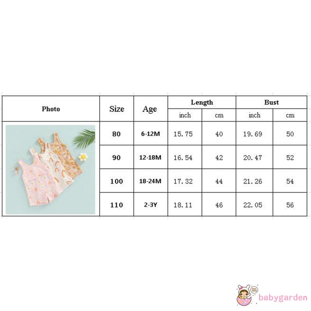BABYGARDEN-6Months-3years Baby Girl Sleeveless Romper with Flower Rainbow Pattern, Casual Style Loose Version Summer