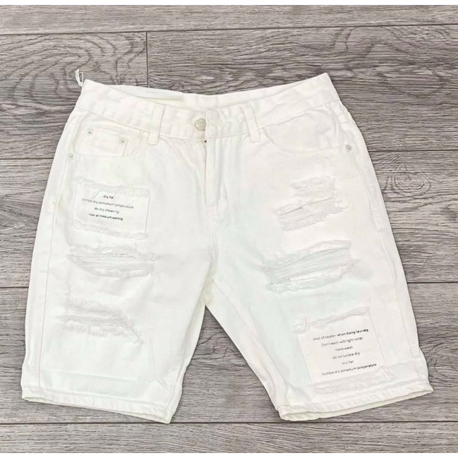 Quần short jean nam +thêu chữ 2 màu trắng đen form chuẩn cao cấp-tara_shop96