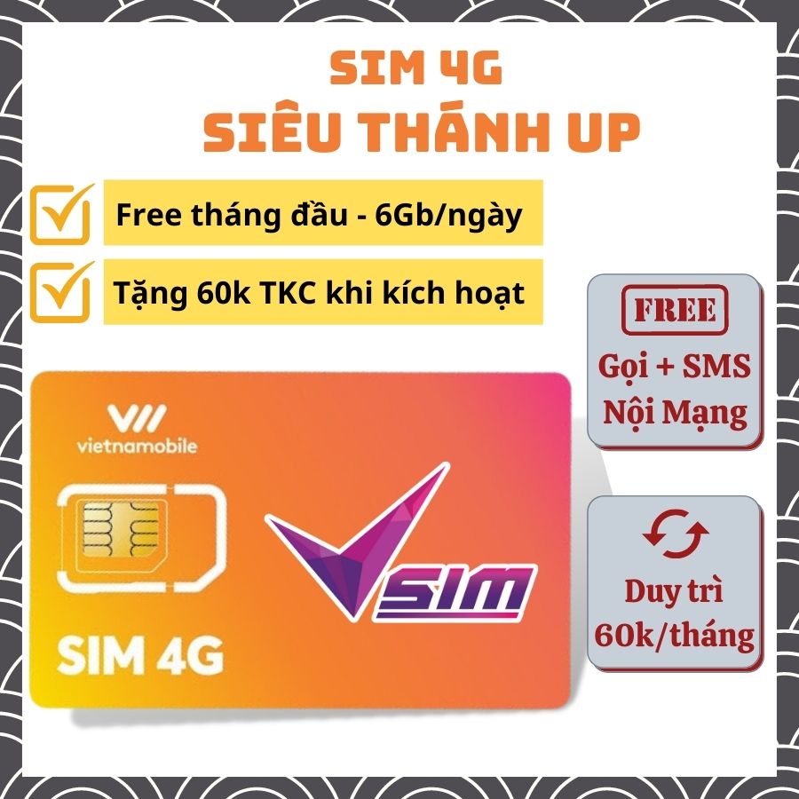 Sim 4G VIETNAMMOBILE Siêu Thánh Up 180Gb (6Gb/ngày) Gọi Nội Mạng Miễn Phí Không Giới Hạn Data