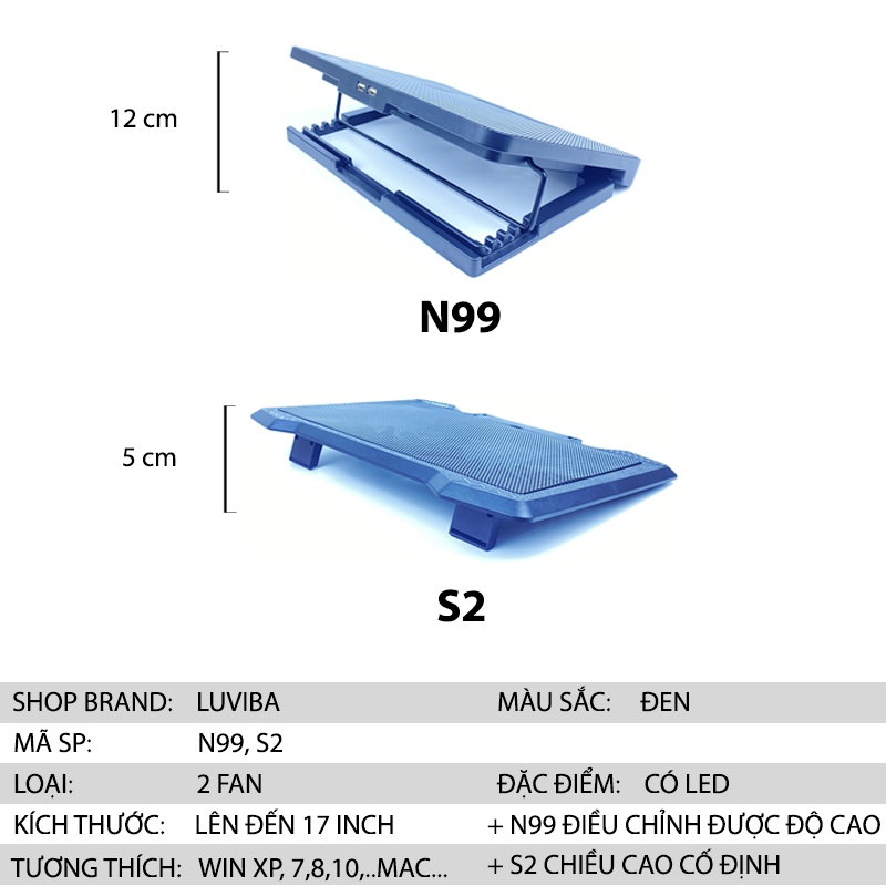 Đế tản nhiệt laptop máy tính macbook COOLER MASTER N99 17 inch 2 quạt LUVIBA TN99