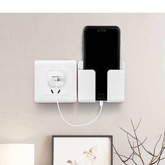 Kệ Dán Tường Để Điều Khiển, Giá Đỡ Sạc Điện Thoại Tiện Lợi - Có Móc Treo Giữ Dây Điện Nhựa ABS Cao Cấp