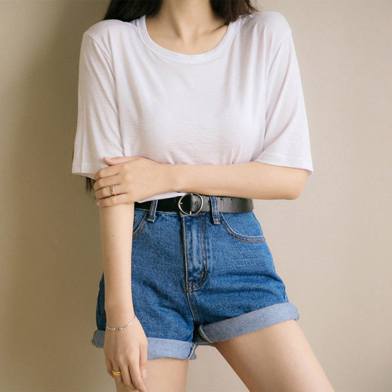 Quần đùi jean BH lưng cao ống rộng cá tính cho nữ