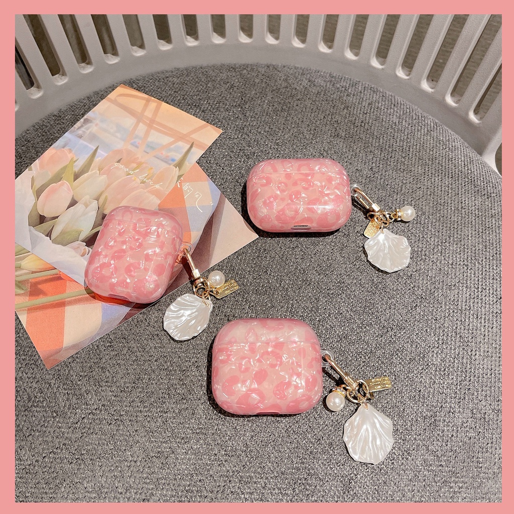Vỏ Bảo Vệ Hộp Sạc Tai Nghe Airpods 1 2 3 rd Pro Hình Báo Hồng Kèm Móc Khóa Ngọc Trai Dễ Thương Ốp