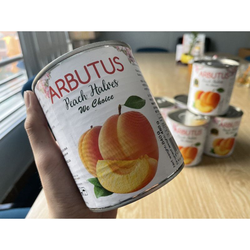 Đào ngâm siro ARBUTUS hộp 850gr