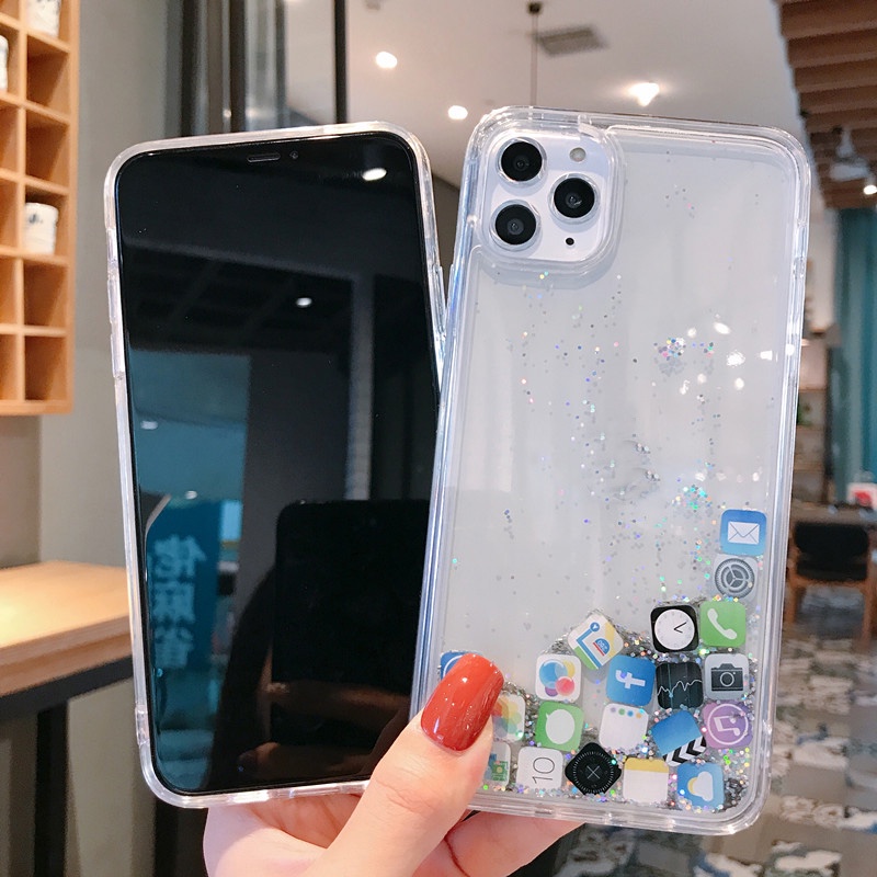 Ốp Điện Thoại Mềm Trong Suốt Phối Kim Tuyến Nước Cho iPhone 14 Pro Max 13 11 12 Mini 11