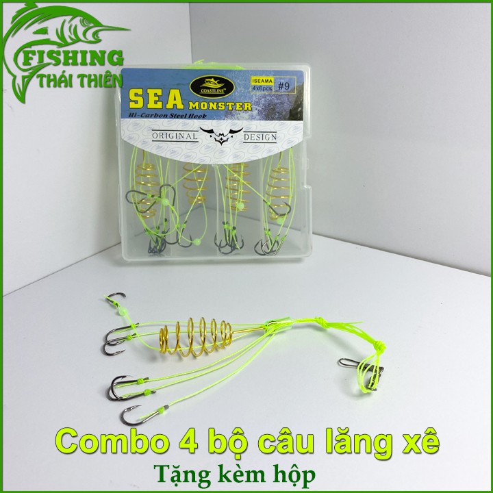 Combo 4 Bộ Lăng Xê Sea Monster Dây Siêu Bền Lưỡi Siêu Bén Dùng Câu Sông Hồ Dịch Vụ Cá Chép, Trắm, Rô Phi