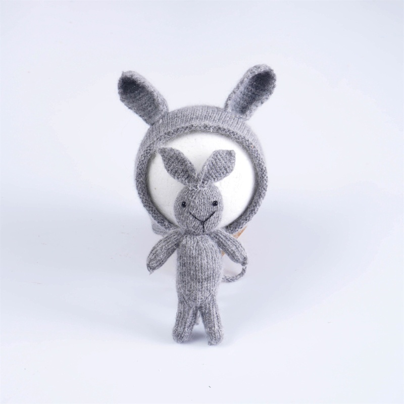 Bộ 2 Mũ Beanie Dệt Kim Đính Tai Thỏ Dễ Thương Dùng Làm Đạo Cụ Chụp Ảnh Cho Bé Sơ Sinh